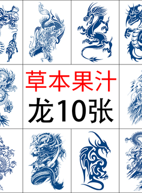 草本果汁纹身龙图腾男潮手臂胸前仿真刺青持久防水纹身贴纸
