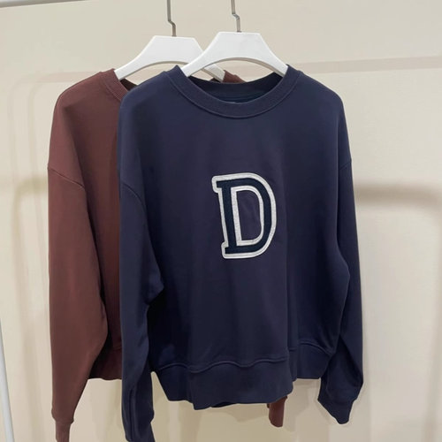 特价清仓 早春藏蓝色圆领卫衣女简约字母设计减龄宽松百搭长袖