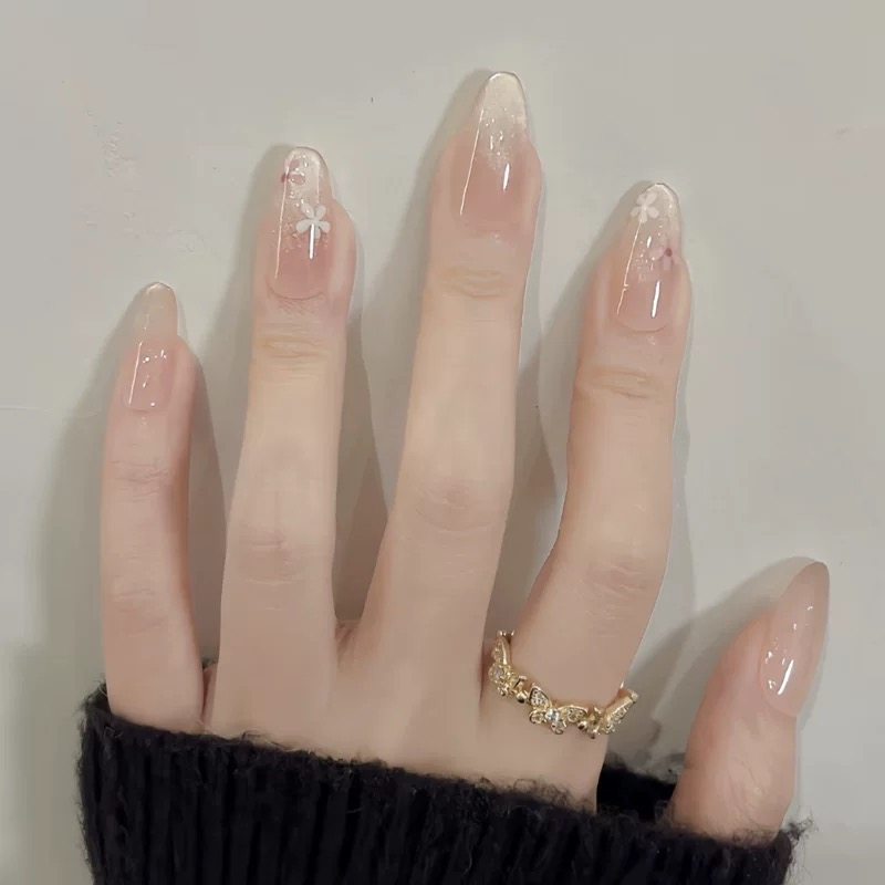 纯手工穿戴甲美甲甲片中椭圆甲型清透温柔猫眼美甲甲片高级感美甲