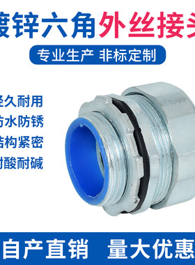 六角金属镀锌软管接头蛇皮端箱外丝牙螺纹三柱锁母格兰头杯梳盒接