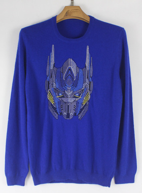 525456码 秋冬 蓝色 圆领 水貂绒羊绒 男士羊毛衫 12142