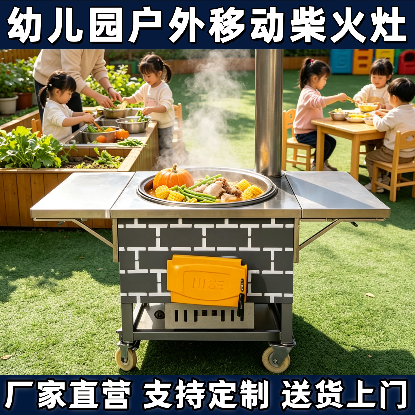 学校使用大锅台柴火灶户外移动