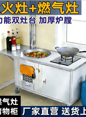 不锈钢双锅柴火灶燃气两用