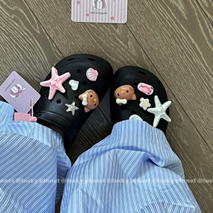 新款粉色海星黑皮kitty鞋花可爱立体夏日洞洞鞋diy配件装饰鞋扣