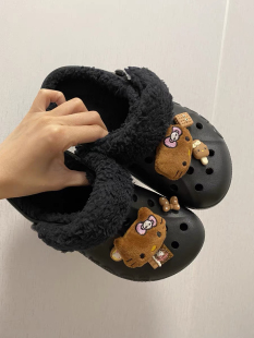原创洞洞鞋扣组合装黑皮kitty毛绒可拆卸配饰可爱蝴蝶结