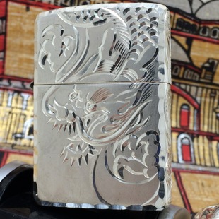 原装正版 2004年二手纯手工精雕飞龙在天纯银ZIPPO打火机支持定制