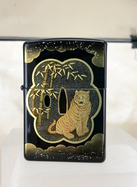 原装正版1997年E全新手工本金时绘竹林猛虎刀锷图防风打火机ZIPPO