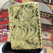 ZIPPO 1990年二手纯铜纪念底手工精雕佛手花打火机 原装 正版