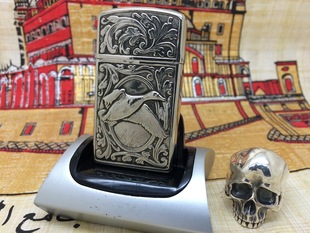 ZIPPO 1981年二手双面手雕野鸭纯银盔甲窄机防风打火机 正版 原装