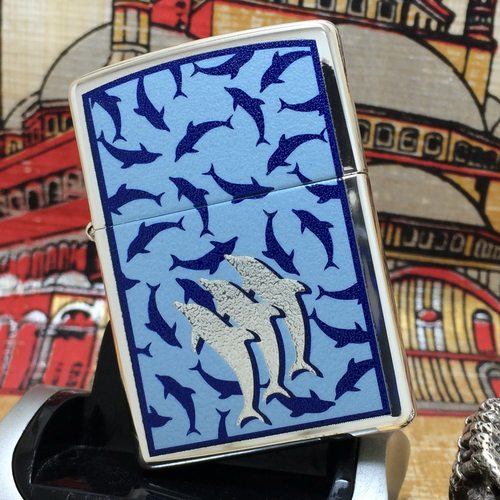 zippo镀银彩印防风打火机