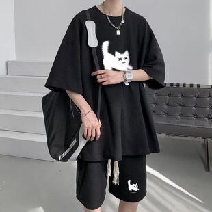 套装男女休闲运动潮牌上衣服港风嘻哈宽松短袖短裤两件套2025