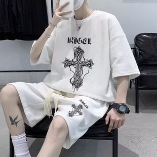 男装HT111华夫格五分套装黑白灰P20M5XL