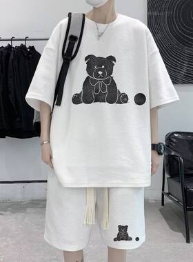 短袖T恤男女同款短裤男装HT34华夫格五分套装P20码数M5XL