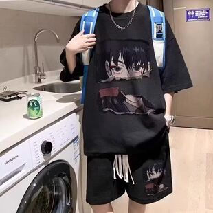 男装HT117华夫格五分套装黑白灰蓝P20M5XL