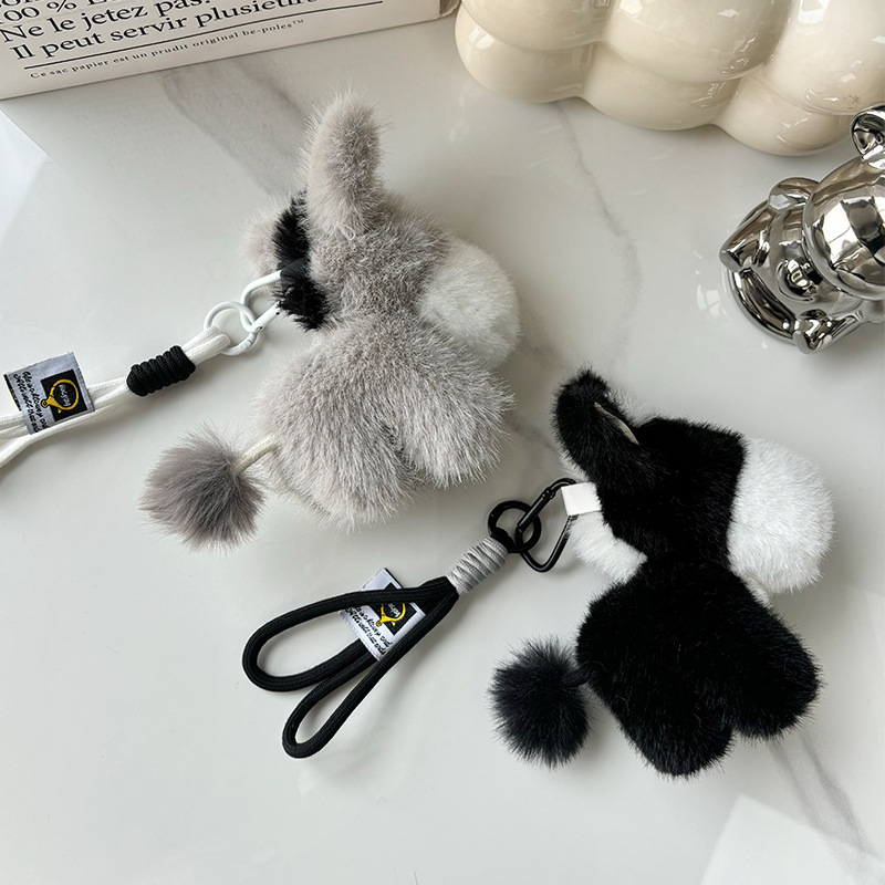 可爱毛绒灰色小毛驴挂件白色毛球装饰挂饰钥匙扣玩偶创意礼物