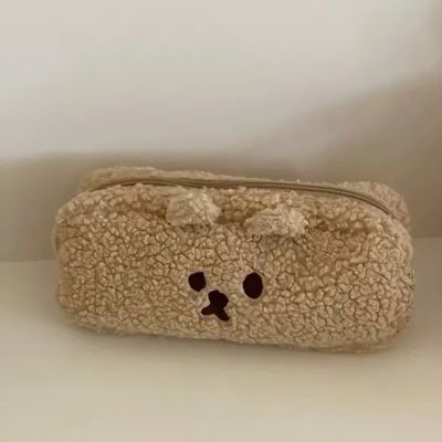 小熊可爱卡通羊羔毛绒笔袋大容量毛茸茸文具盒学生收纳袋