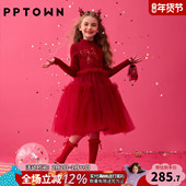 女童礼服连衣裙大童蓬蓬网纱公主裙女孩生日红色裙子儿童拜年服