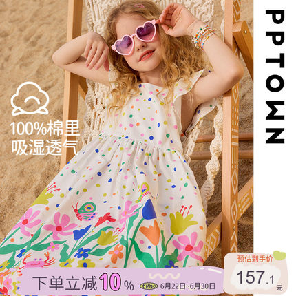 女童连衣裙儿童纯棉白色裙子夏2026新款小女孩童装波点度假公主裙