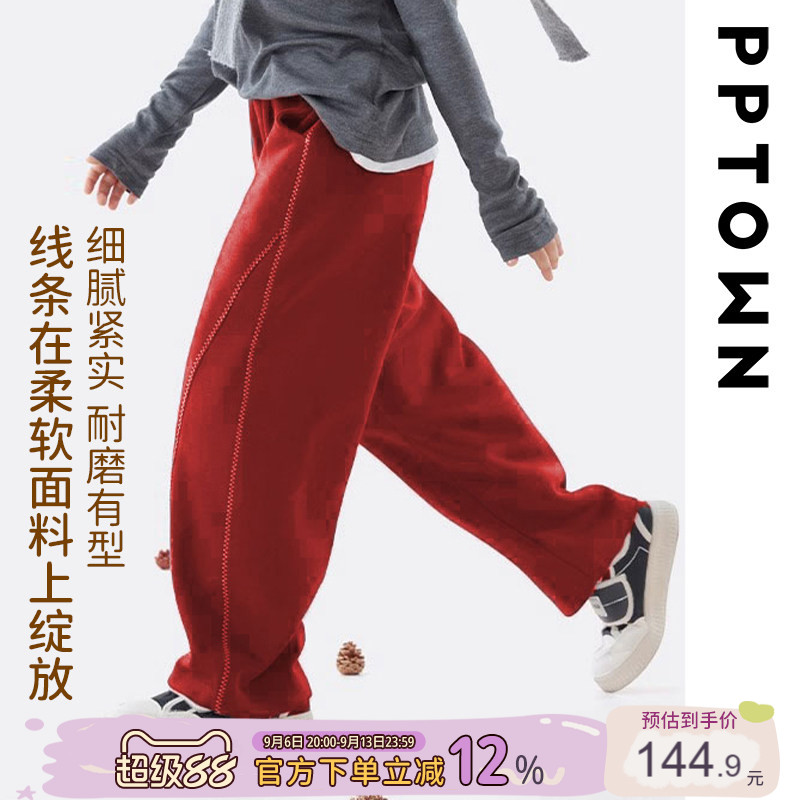 女童加绒裤子休闲裤2026新款儿童保暖裤红色卫裤童装加厚运动裤女