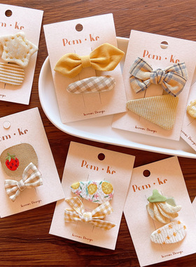 儿童布艺蝴蝶结发夹黄色系侧边刘海BB夹女孩婴儿发卡发饰宝宝头饰