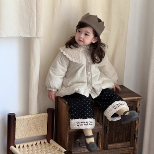 女童棉外套针织翻领秋冬新款宝宝衣服保暖韩版童装儿童加绒套装