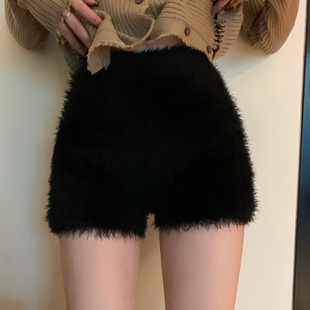 打底靴裤 秋冬高腰显瘦加厚毛毛保暖短裤 女外穿弹力貂针织休闲裤