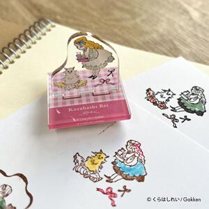 现货日本仓桥伶限定亚克力透明格子印章少女猫咪绘本风漫画手帐