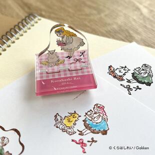 现货日本仓桥伶限定亚克力透明格子印章少女猫咪绘本风漫画手帐