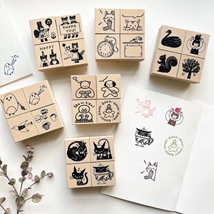 现货日本进口表现社新品木质印章手帐猫咪感谢女孩布川爱子对话框
