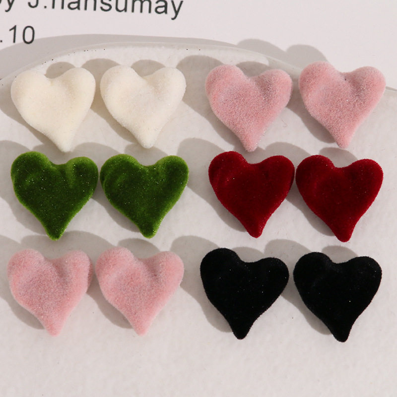 创意不规则异形凹凸面植绒毛绒心形爱心树脂贴片DIY饰品配件