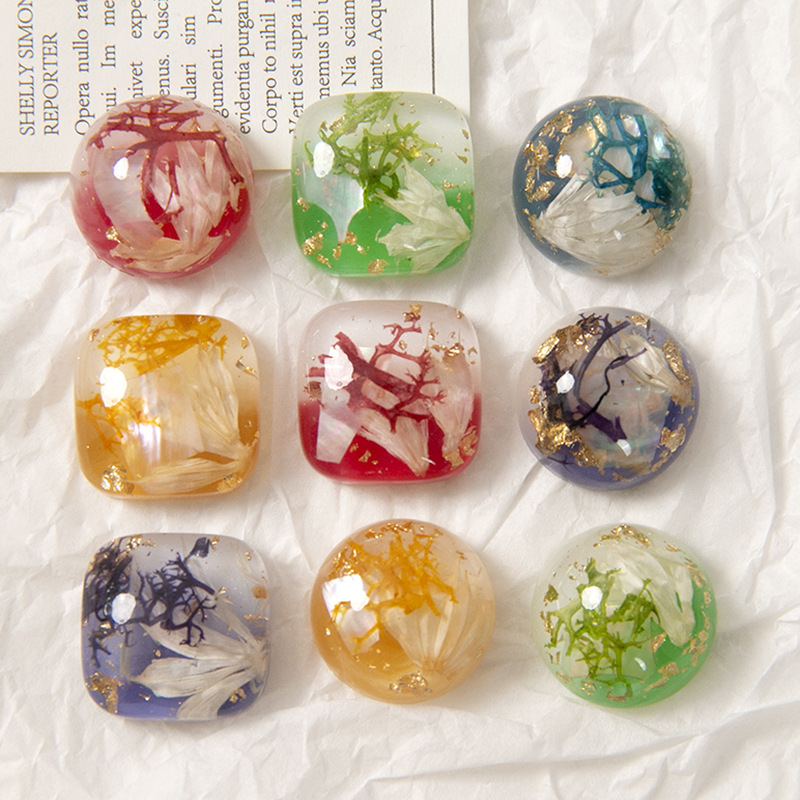 小红书干花兰花桂树金箔渐变贴片diy树脂半丸耳饰发夹材料