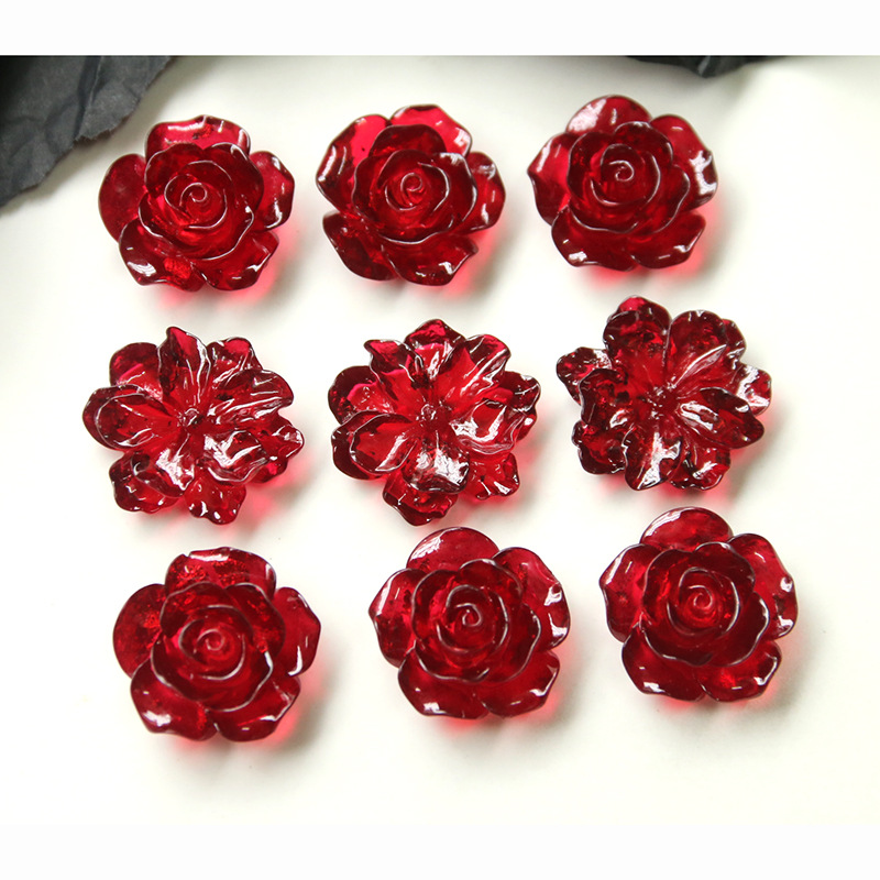 复古暗黑风玫瑰花山茶花贴片diy树脂配件耳饰发夹手机壳材料