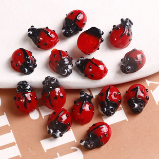可爱红黑色七星瓢虫琉璃直孔串珠贴片手链DIY饰品女配件材料