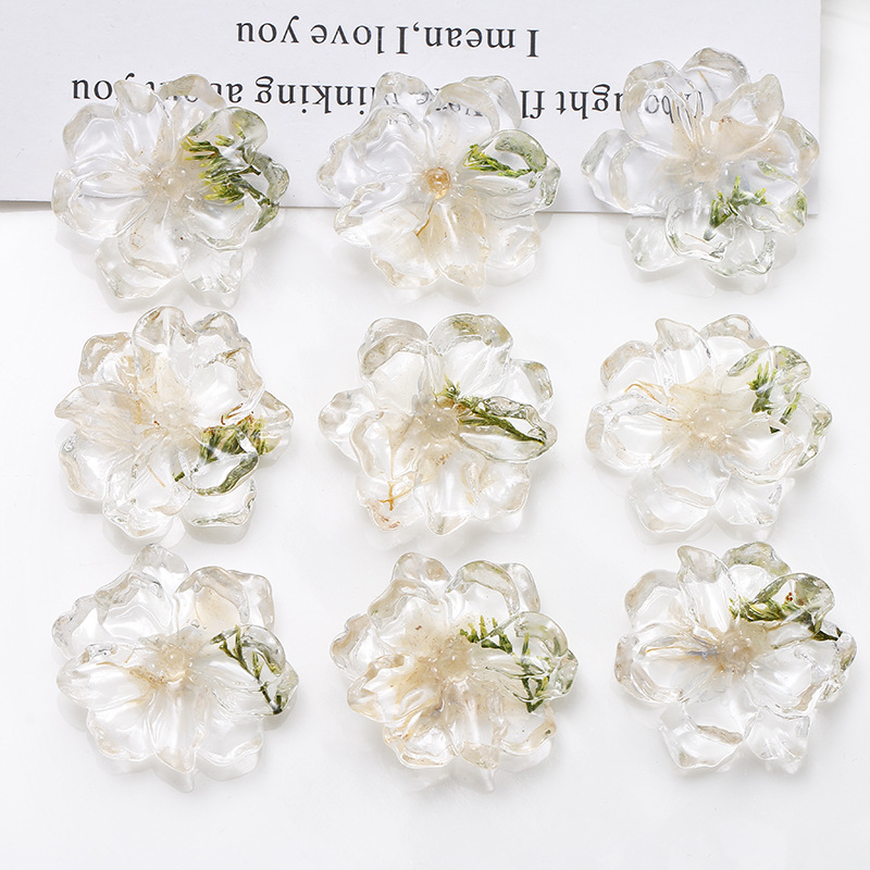 透明白色干花绿叶树脂花朵贴片手机壳耳饰女DIY饰品配件材料
