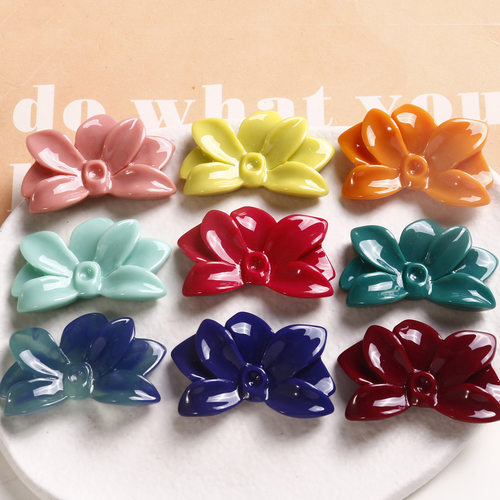简约时尚百搭彩色亮面花朵造型DIY饰品树脂贴片耳饰头饰配件