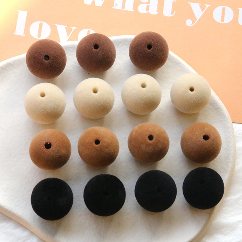 秋冬圆形圣诞毛绒植绒直孔珠串珠diy耳环耳饰头饰挂件材料