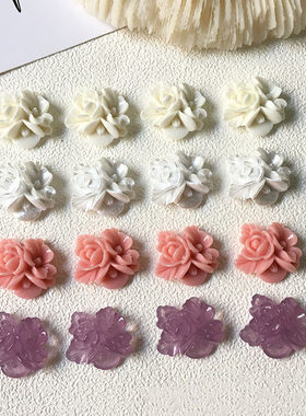 昭和复古花朵花簇小花树叶树脂贴片配件diy手作耳环发夹材料