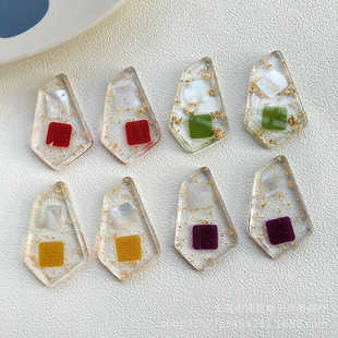 简约五边形透明金箔贝壳片树脂吊坠配件diy手作耳环饰品