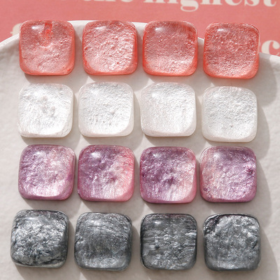 18mm甜美百搭冰透方形银箔粉紫色耳环饰品配件DIY手机壳树脂贴片