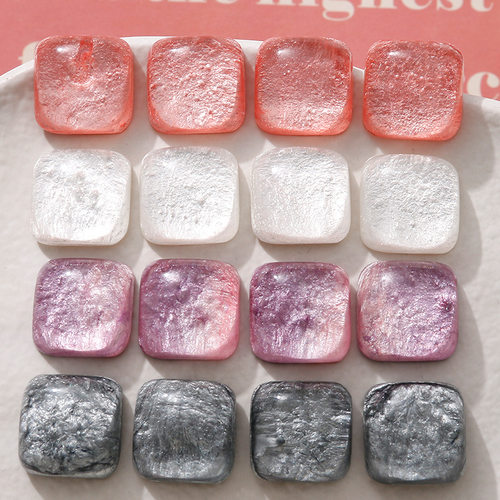 18mm甜美百搭冰透方形银箔粉紫色耳环饰品配件DIY手机壳树脂贴片