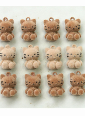 韩版秋冬奶茶色可爱立体毛绒小猫咪diy手作耳饰发夹手机壳材料