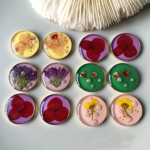 日系几何圆形滴胶珍珠干花配件diy手作耳环发夹饰品