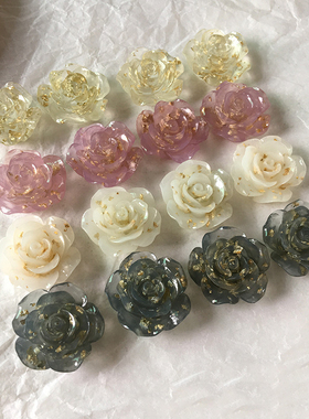 透明感金箔果冻紫色玫瑰花花朵树脂半丸贴片diy耳钉饰品