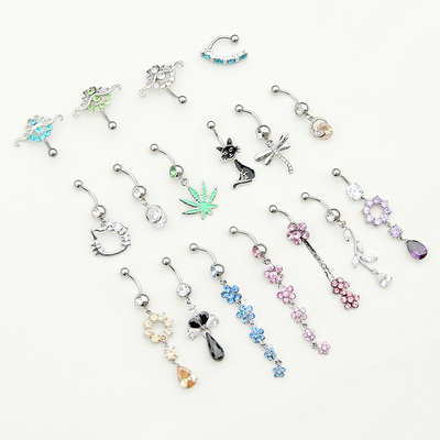 脐钉性感肚脐环新款短长针欧美款肚脐扣肚皮舞饰品粗针细针
