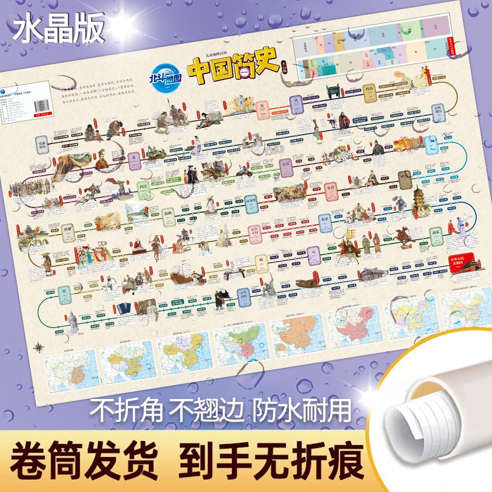 北斗地图)高清儿童地理百科**简史 水晶版 学生专用新版全国地图墙贴大尺寸挂画小学生书房地理知识挂图客厅背景墙大地图