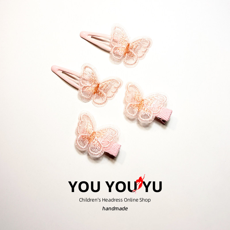 韩式布艺蕾丝蝴蝶宝宝发夹不伤发发饰