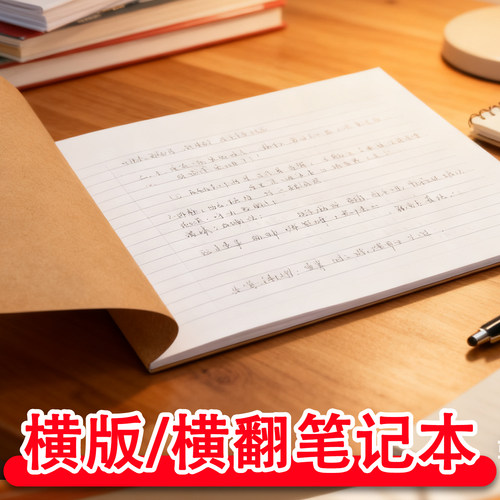 a4牛皮面横翻笔记本a3车线横版式