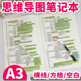 a3空白笔记本思维导图方格横线空白缝线可平摊大号作业本本子道林