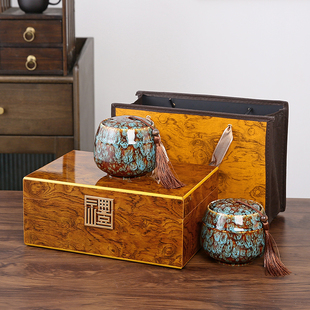 高档送礼陶瓷罐密封红茶黑枸杞包装盒礼盒空盒金骏眉定制礼盒木盒