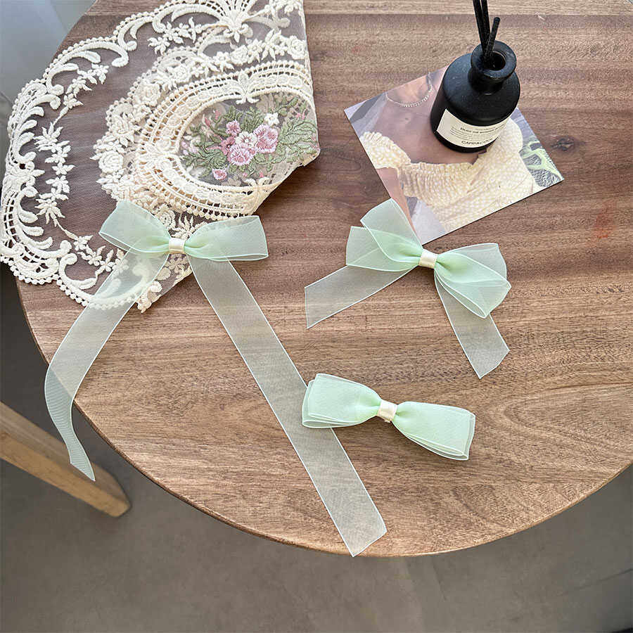 春夏薄荷曼波色系绿色纱蝴蝶结飘带发夹清爽森系发饰发绳清冷胸针